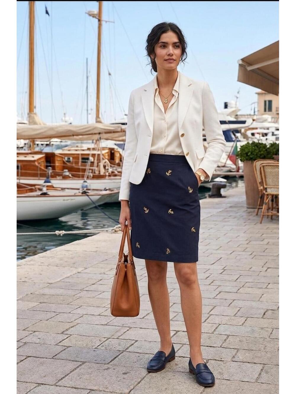 Lolita Lempicka Paris Vintage 80's Navy, Anchor Embroidered Wool Blend Skirt 12